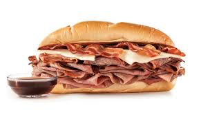 new brisket bacon n beef dip sandwich