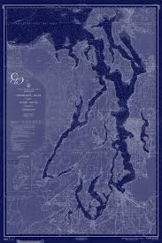 Puget Sound Washington State Nautical Chart Map 1956 Dark