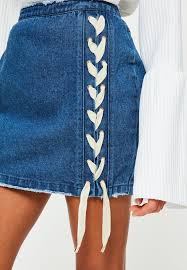 Missguided Blue Lace Up Detail Denim Mini Skirt Cute