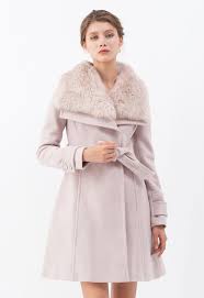 Faux Fur Wide Lapel Wool Blend Coat In