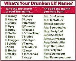 Use This Chart To Determine Your Drunken Elf Name Elf