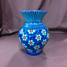 Mexican Red Clay Pottery Vase In Blue