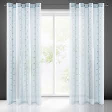 blue voile eyelet curtains with silver