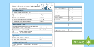 Combined Science Physic Equations