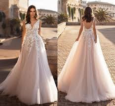 Discount Blush Pink Wedding Dresses 2020 New Sexy Backless Bridal Gowns Appliqued A Line Plus Size Maternity Wedding Gowns Top Of The Line Wedding