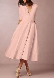 Pink Pleated Plunging Neckline Elbow Sleeve Elegant Prom Evening
