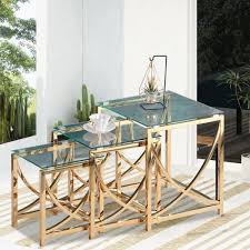 Amucolo 18 5 In Gold Large Rectangle Nesting Glass End Table Outdoor Coffee Table With Clear Glass Top 3 Pieces
