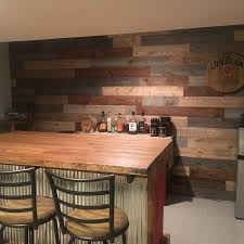 Rustic Basement Bar Wood Panel Walls