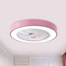I noticed that there's a round cap in the middle of the fan. Baycheer Acrylic Circle Fan Lamp Flush Mount Lighting Led Ceiling Light With Remote Control 3 Light Color Changeable Enclosed Fandelier Lamp Dinning Room Kitchen Kids Room Livingroom Pink Amazon Com