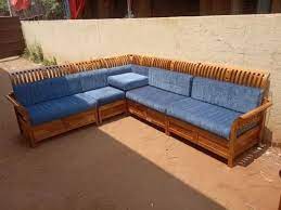 wooden brown kerala corner sofa set