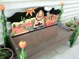 Hand Painted Bench Made From Bed Frame