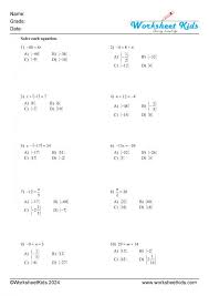 One Step Equations Worksheets Addition