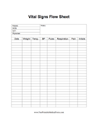 Printable Vital Signs Flow Sheet