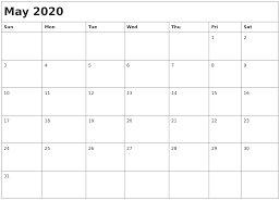 Free Blank May Calendar 2020 Printable Template