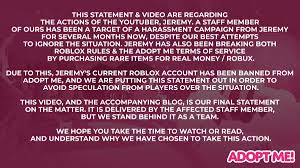 Последние твиты от adopte me! Adopt Me On Twitter This Statement Video Are Regarding The Actions Of The Youtuber Jeremy Blogpost Https T Co Vahfdwbdl3 Video Https T Co Vbgbjbg1mc Https T Co Ckdntobqcw