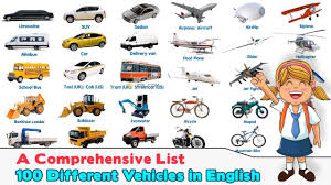 diffe types of vehicles in english