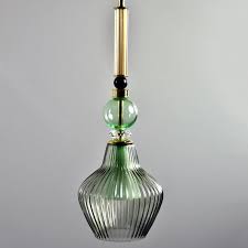 Contemporary Green Murano Glass Pendant Lights Pair Chairish