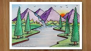 Learning how to draw a waterfall will require you to draw in a horizontal ledge. How To Draw Simple Scenery For Beginners Mountain Waterfall Drawing Waterfall Drawing Mountain Waterfall Drawing Waterfall Drawing Easy