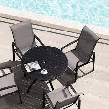 Cisvio 5 Pieces Outdoor Dining Set Patio Furniture 38 In Round Patio Table With 1 Ft 5 In Umbrella Hole