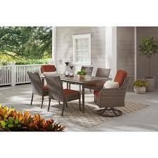 Hampton Bay Windsor Brown Wicker Outdoor Patio Swivel Dining Chair With Cushionguard Quarry Red Cushions 2 Pack