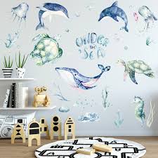 Marine Life Patterned Whale Turtle Wall