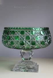Bohemian Cut Glass Pedestal Bowl Green