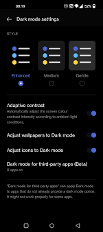 can t access the third party dark mode menu