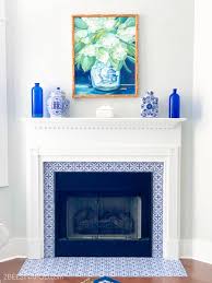 fireplace makeover with sticker tiles