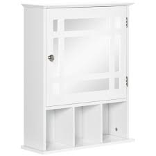 Kleankin Bathroom Mirror Cabinet Wall Mounted Medicine Cabinet 3 Shelf Organizer For Kitchen Bedroom White