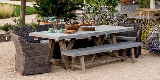 Featuring a concrete slab table top, the estrella outdoor dining table flaunts a modern look, while the rich grain of the acacia wood legs impress a rustic tone. Outdoor Dining Table And Bench Set Novocom Top
