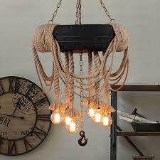 Primitive 6 Light Rope And Tire Shaped Industrial Light Pendants