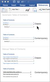 insert a table of contents microsoft