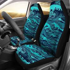 Surf Blue Wave Car Seat Covers Set 2 Pc