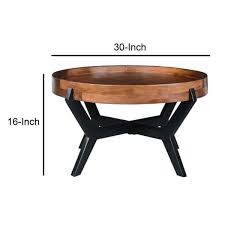 Round Acacia Wood Tray Coffee Table