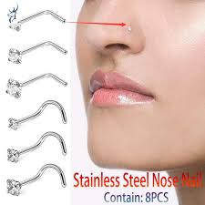 The nose piercing is the second most common type of piercing after the earlobe piercing. Buy 8pc Stainless Steel Nose Ring Crook Nose Body Piercing Jewelry Diamond Nose Stud At Affordable Prices Price 4 Usd Free Shipping Real Reviews With Photos Joom