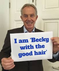 Former prime minister tony blair 's lockdown mullet stunned tv viewers and sparked a deluge of i'm sorry but someone is going to have to stage an intervention over tony blair's hair, said times. Tony Blair Holding Becky With The Good Hair Sign United Kingdom Withdrawal From The European Union Brexit Know Your Meme