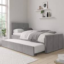 Single Bed Grey Velvet Contemporary