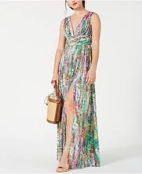 Printed Ruched Waist Gown