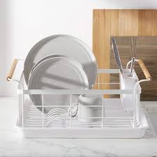 tosca white dish rack with wood handles