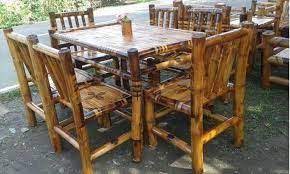 light brown bamboo dining table set at