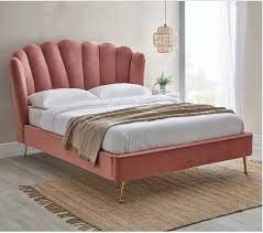Pink Bed Frame Design Linen Fabric Bed