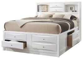 Wooden Bed With 8 Drawers White