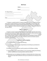 Proposal Agreement Template Bid Form Bid Proposal Template For