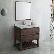 All wood bath cabinets in many colours including white, espresso, grey and blue vanities. Formosa 24 30 Or 36 Wide Floor Standing Modern Bathroom Vanity Set W Open Bottom Mirror By Fresca Kitchensource Com