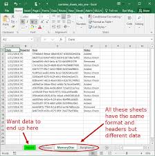 combine data from multiple sheets to a