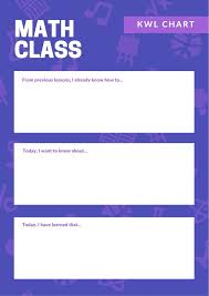 Blue And Purple Math School Student Kwl Learn Chart