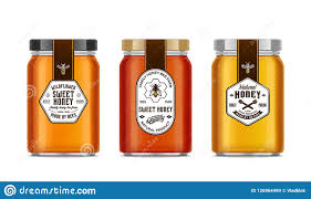 Honey Glass Jar Mockups With Labels And Bees Stock Vector