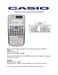 Fx 991 Za Plus Calculator Worksheet