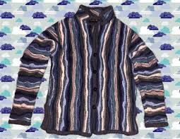 Authentic Coogi Wool Sweater Button Up Coat Blue And White Striped Textured Sweater