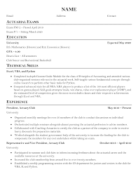 internship resume (sophomore) : actuary